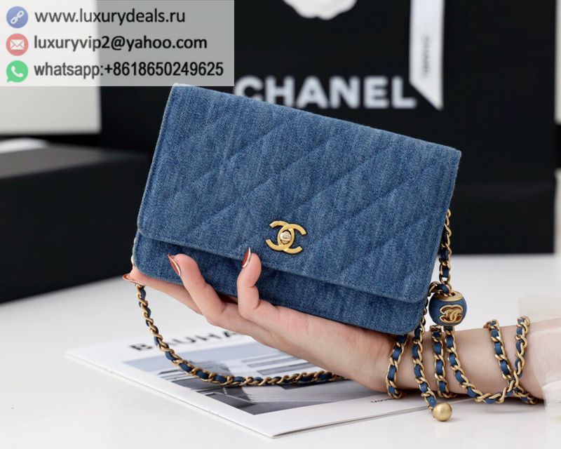 CHANEL 2022CC S Gold WOC Denim AP1450