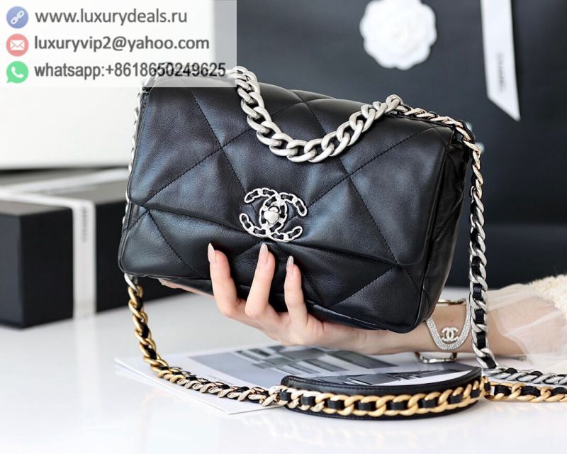 CHANEL Flap 19bag 26CM Black Silver Buckle AS1160