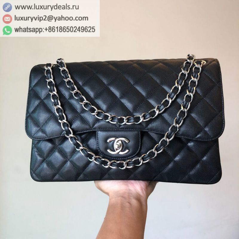 CHANEL Haas Classic flap bag CF30 A58600 Black Silver Buckle