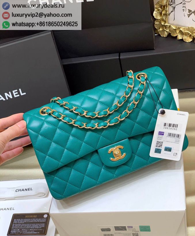 CHANEL CF25 Classic flap bag A01112 GEM Green Gold Buckle