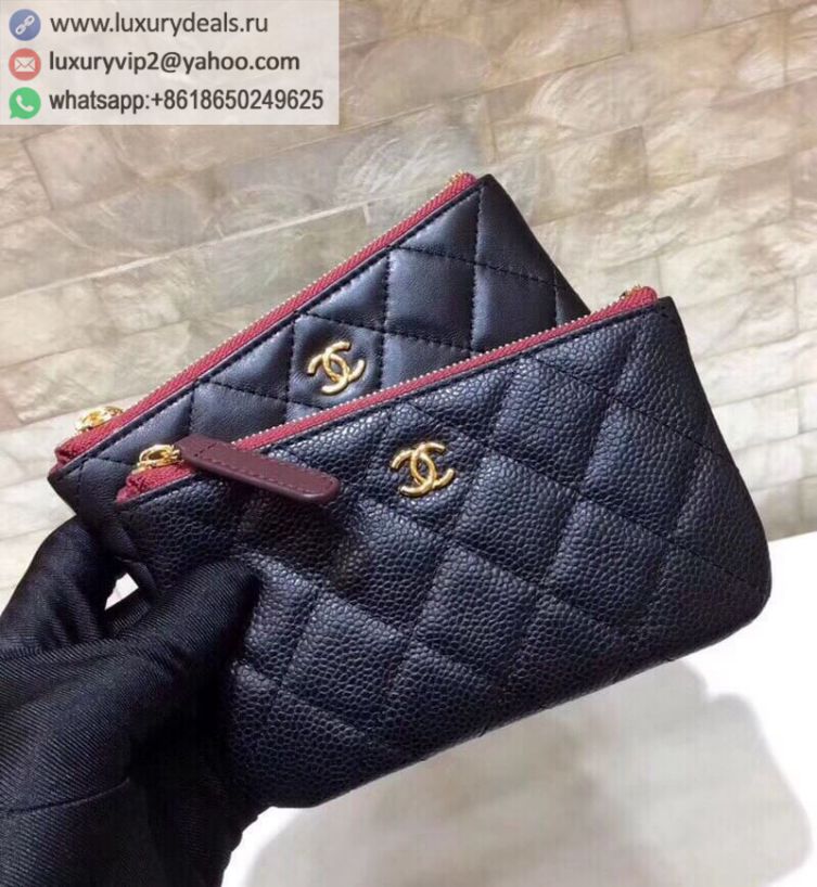 CHANEL Zip Wallets Card Holder A82365 Black / Gold Buckle