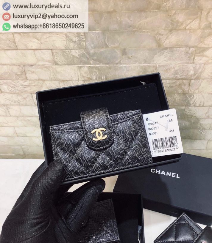 CHANEL Card Holder AP0342 Black / Gold Buckle