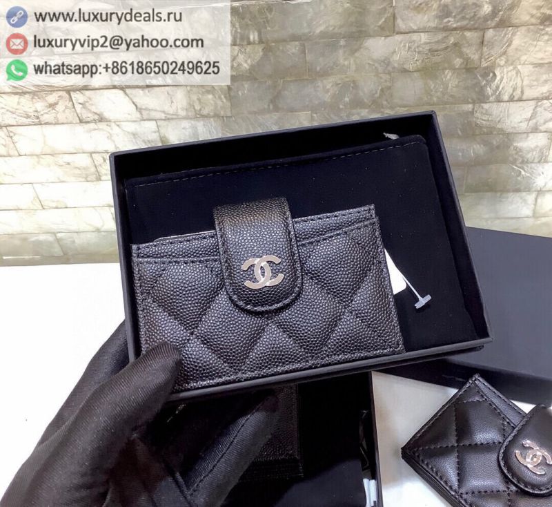 CHANEL Card Holder AP0342 Black / Silver Buckle