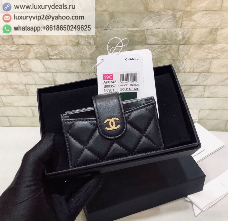 CHANEL Card Holder AP0342 Black / Gold Buckle