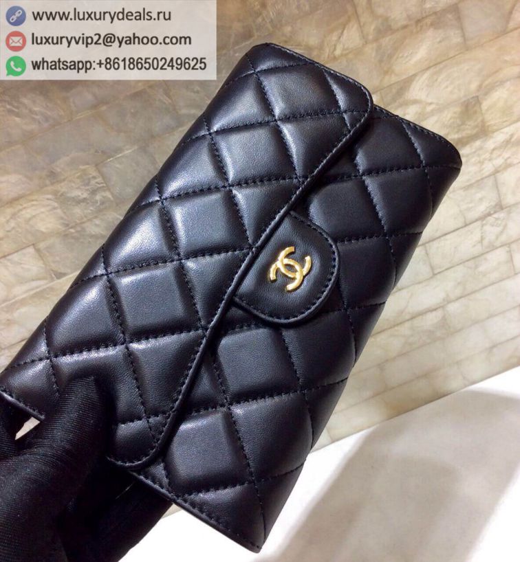 CHANEL Tri-fold Wallets A31506 Black / Gold Buckle