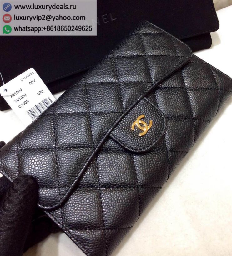 CHANEL Tri-fold Wallets A31506 Black / Gold Buckle