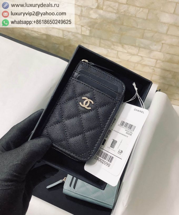 CHANEL 2020 Zip Card Holder AP1650 Black / Gold Buckle