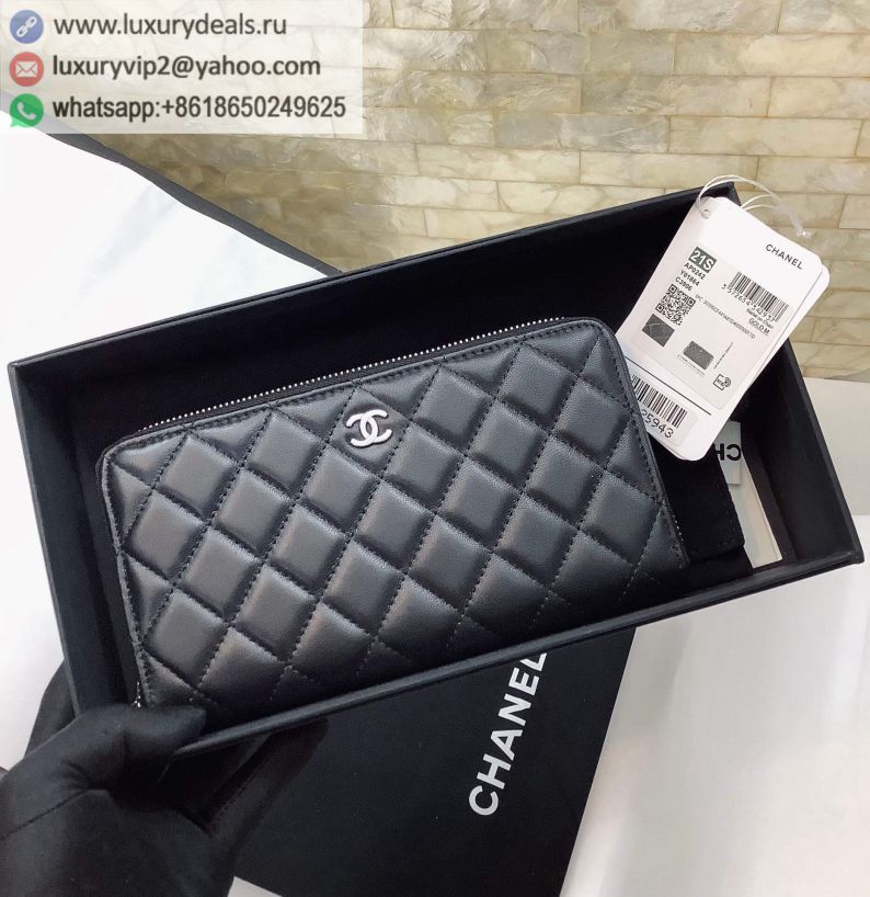 CHANEL Classic Zip Wallets AP0242 Black / Silver Buckle