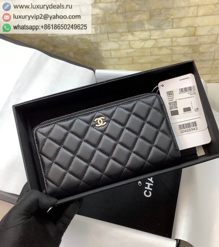 CHANEL Classic Zip Wallets AP0242 Black / Gold Buckle