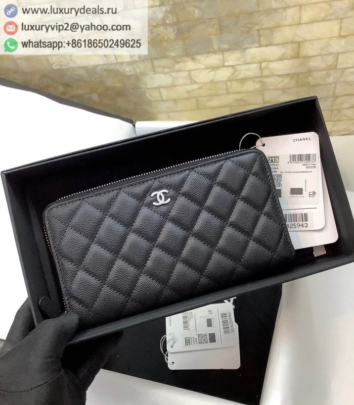 CHANEL Classic Zip Wallets AP0242 Black / Silver Buckle