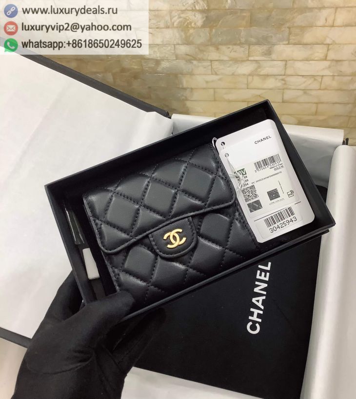 CHANEL Tri-fold A82288 Black / Gold Buckle