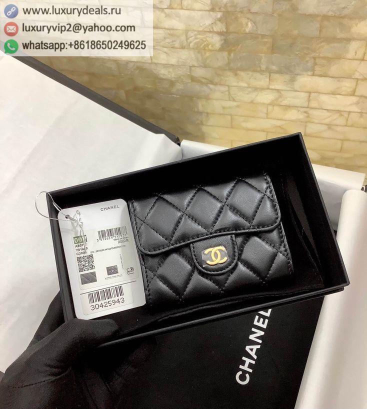 CHANEL Card Holder Wallets A80798 Black / Gold Buckle