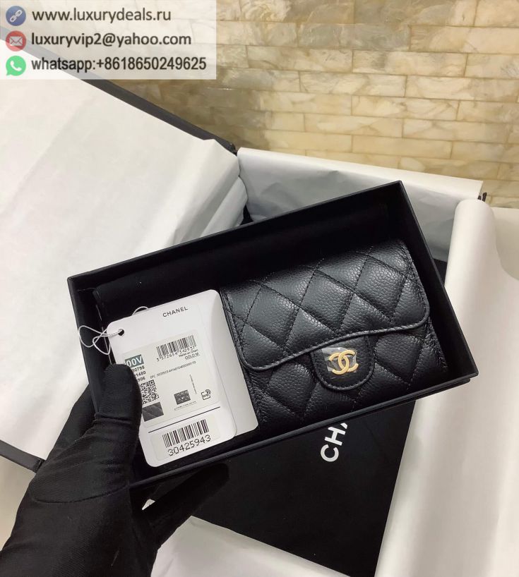 CHANEL Card Holder Wallets A80798 Black / Gold Buckle