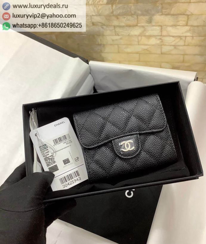 CHANEL Card Holder Wallets A80798 Black / Silver Buckle