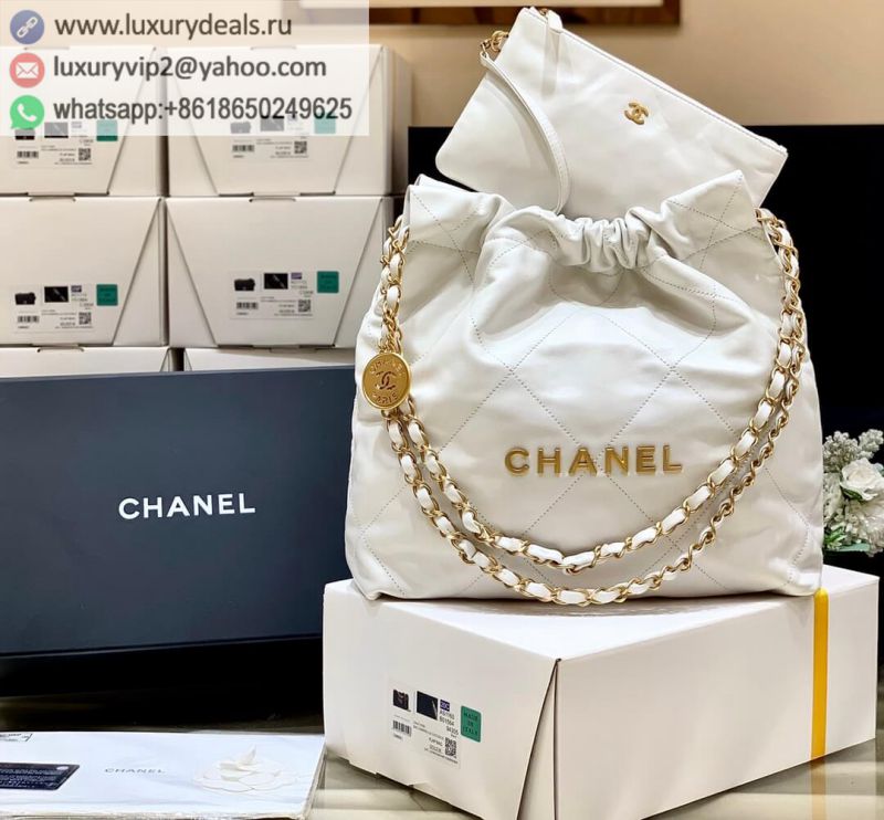 CHANEL 2022CC SS 22 bag AS3260 White Gold logo