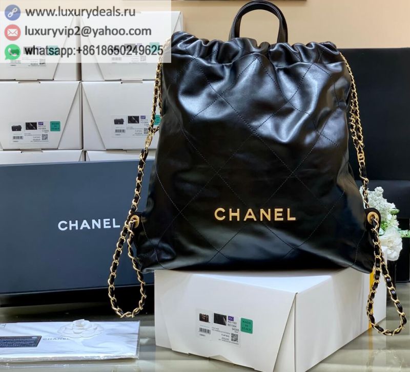 CHANEL 2022CC 22 bag Backpack AS3313 Black Gold logo