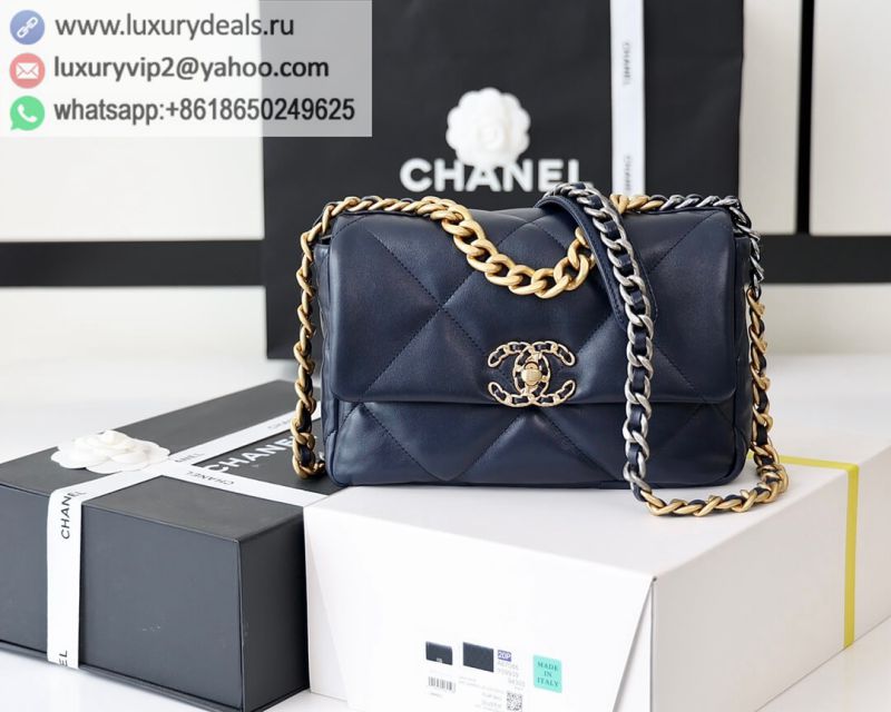 CHANEL Flap 19bag 26CM Blue Gold Buckle AS1160