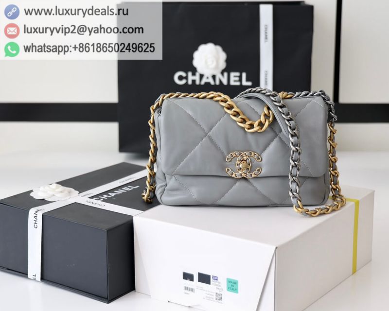 CHANEL Flap 19bag 26CM Grey Gold Buckle AS1160