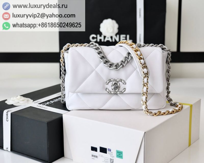 CHANEL Flap 19bag 26CM White Silver Buckle AS1160