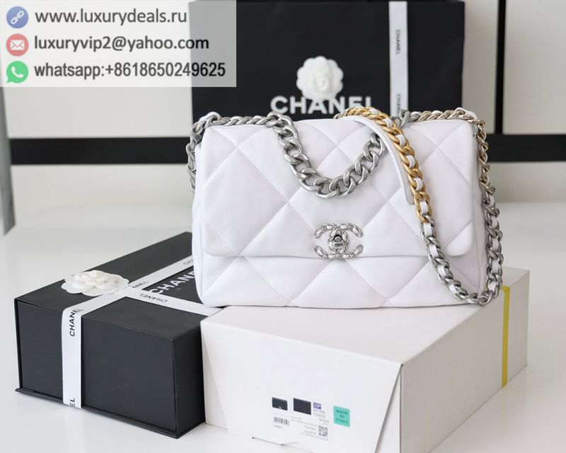 CHANEL Flap 19bag 30CM White Silver Buckle AS1161