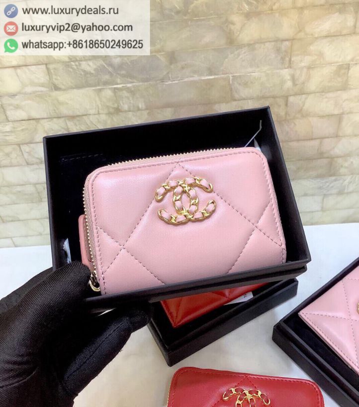 CHANEL Classic 19 Gold CC logo Zip Card Holder AP0949 Pink