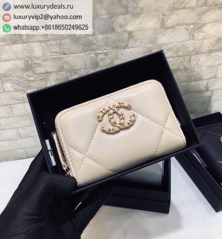 CHANEL Classic 19 Gold CC logo Zip Card Holder AP0949 Apricot