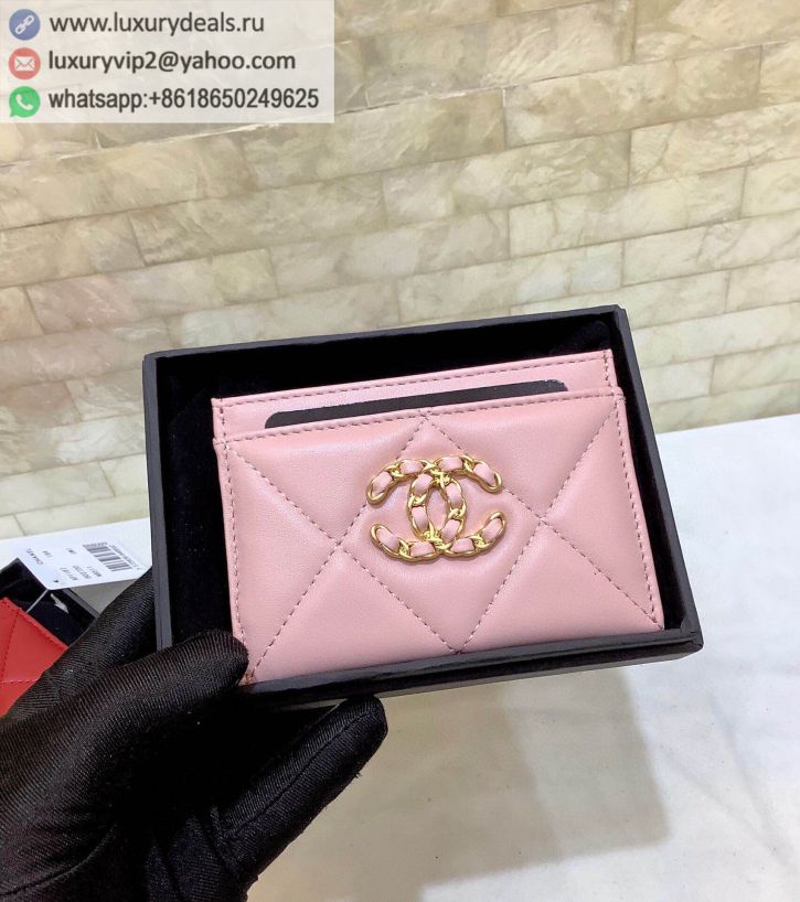 CHANEL Classic 19 Gold CC logo Card Holder AP1167 Pink