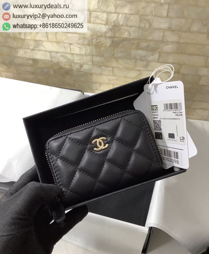 CHANEL 20 Card Holder Wallets A84511 Black / Gold Buckle