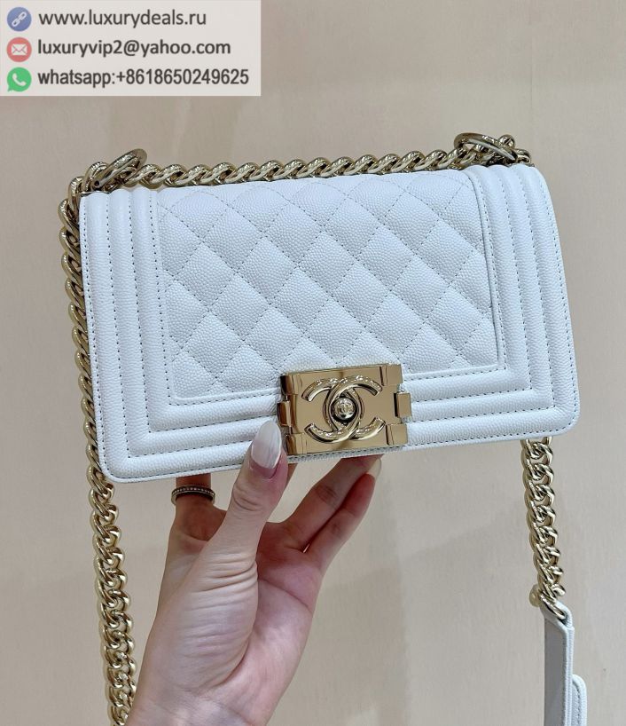 CHANEL Classic Leboy 20CM BAG A67085 White / Champagne