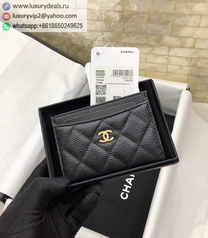 CHANEL Card Holder A31510 Black / Gold Buckle