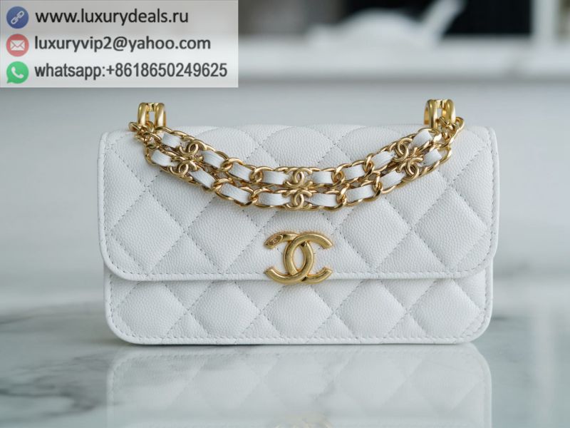 CHANEL 22K Chain Mini WOC Phone Bag AP3021 White