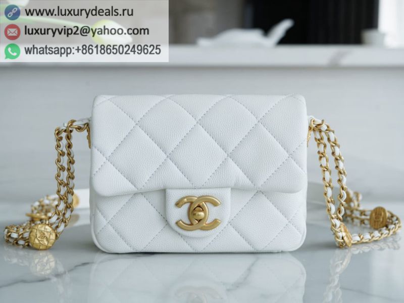 CHANEL CF 17CM Gold Flap Bags AS3368 White