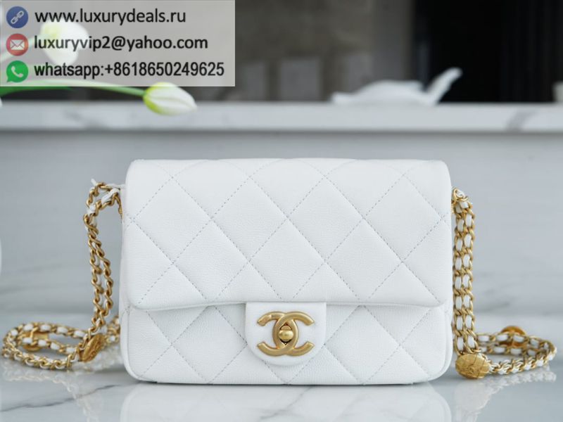 CHANEL CF 21CM Gold Flap Bags AS3369 White