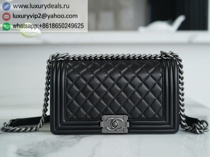 CHANEL LEBOY25 Black Silver Buckle Flap Bags A67086