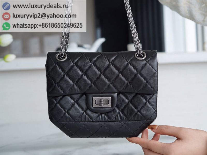 CHANEL 2.55 Mini Flap Bags A37585 Black Silver Buckle