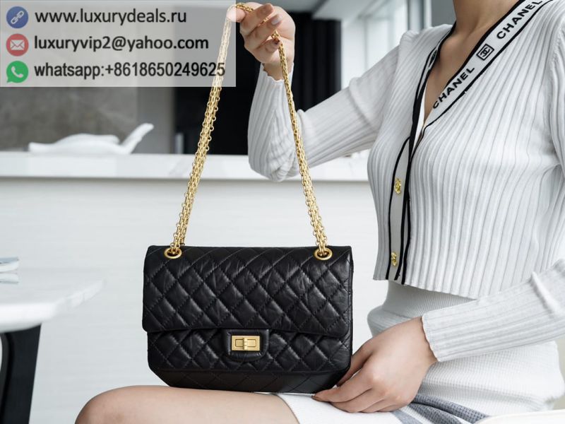 CHANEL 2.55 Small Flap Bags A37586 Black Gold Buckle