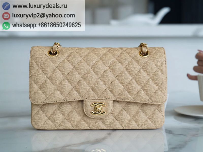 CHANEL CF25 Classic flap bag A01112 Apricot Gold Buckle