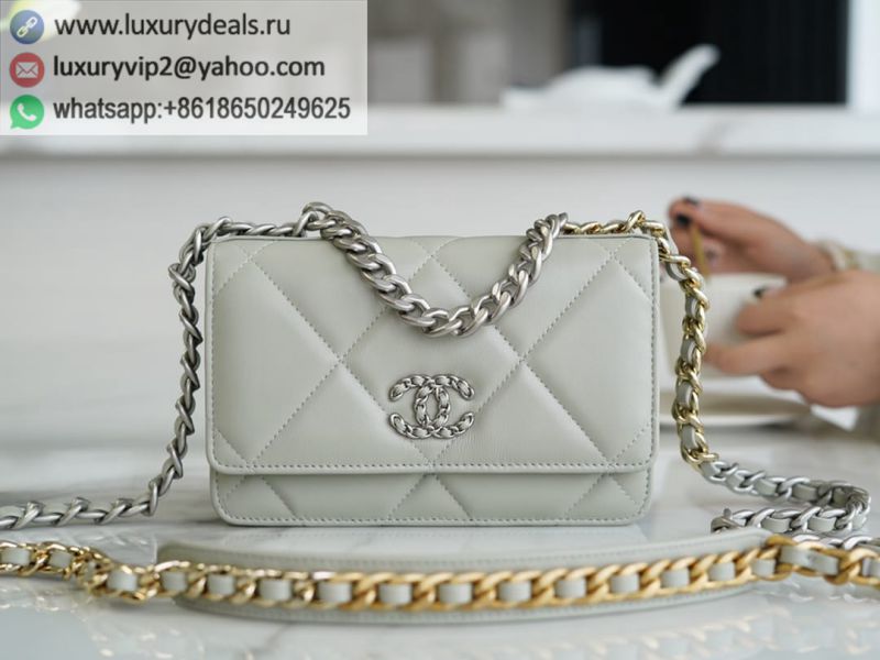 CHANEL 19 WOC Chain Bags AP0957 Light Grey / Silver Buckle