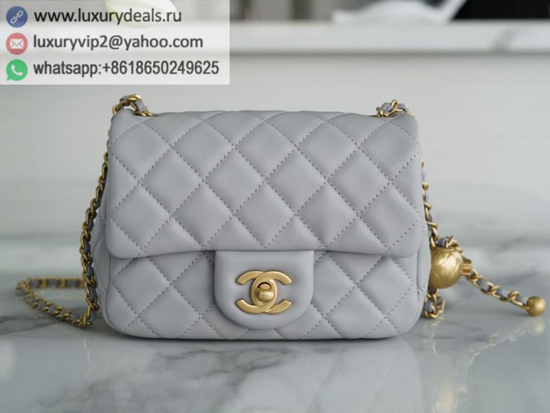 CHANEL Metal 18CM Light Grey Mini Flap Bags AS1786