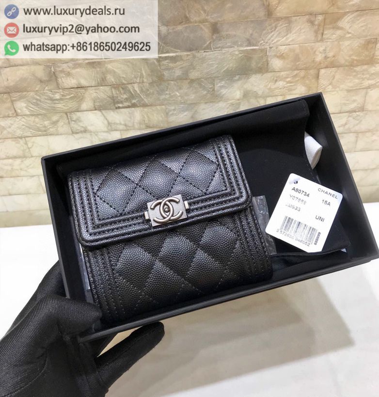 CHANEL Tri-fold Wallets A80734 Black Silver Buckle