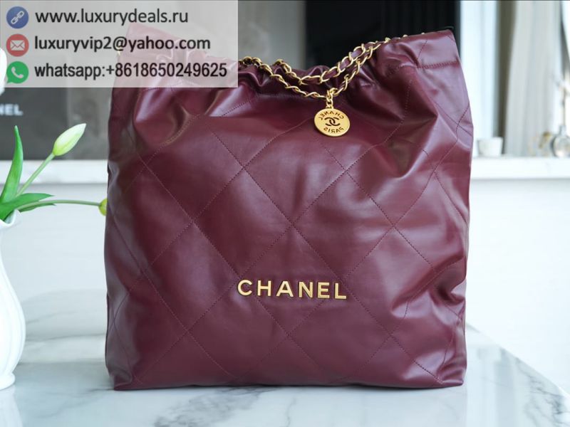 CHANEL 22 Large AS3262 Wine Red/ Gold Buckle