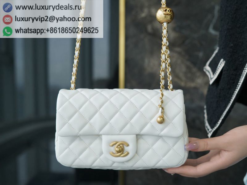 CHANEL CF20CM White Mini Metal Flap Bags AS1787