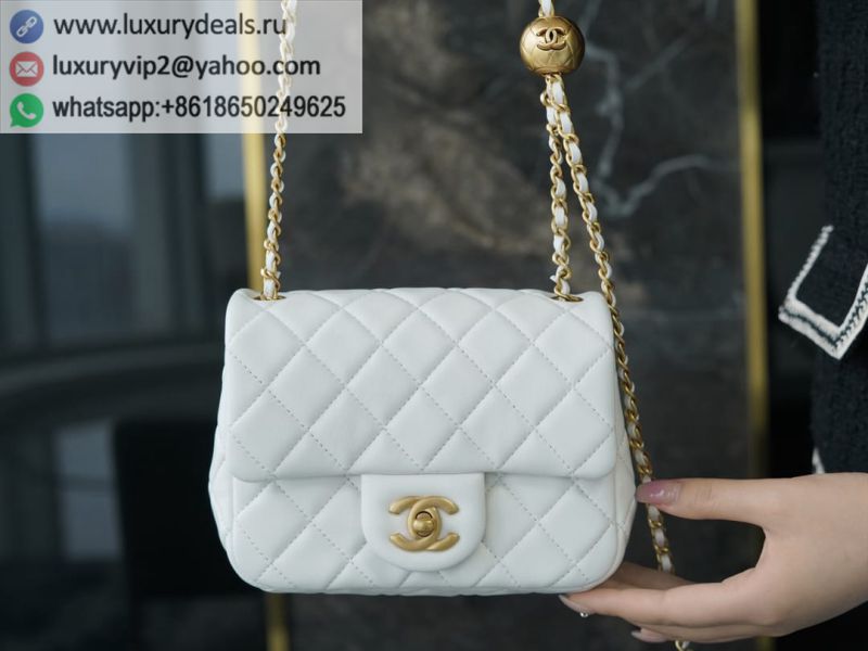 CHANEL Metal 18CM White Mini Flap Bags AS1786