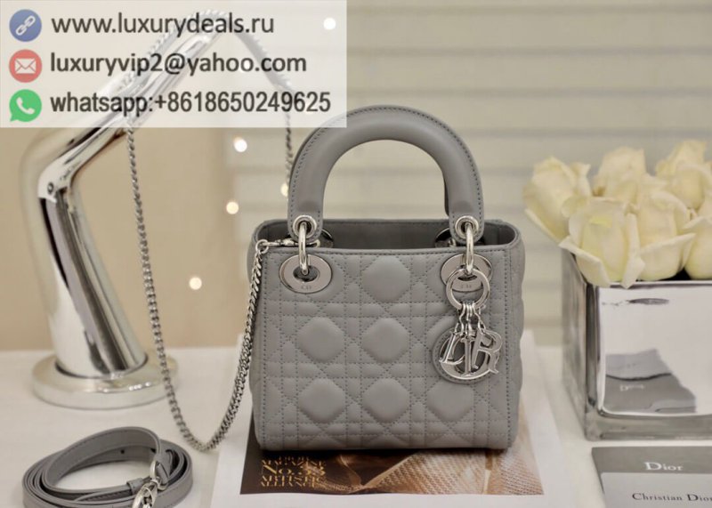 DIOR mini Lady 2021 3 Grid M0505 Pearl Grey Silver Metal