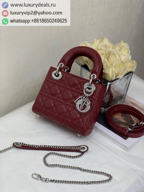 DIOR mini Lady 2021 3 Grid M0505 Wine Red White Silver Metal