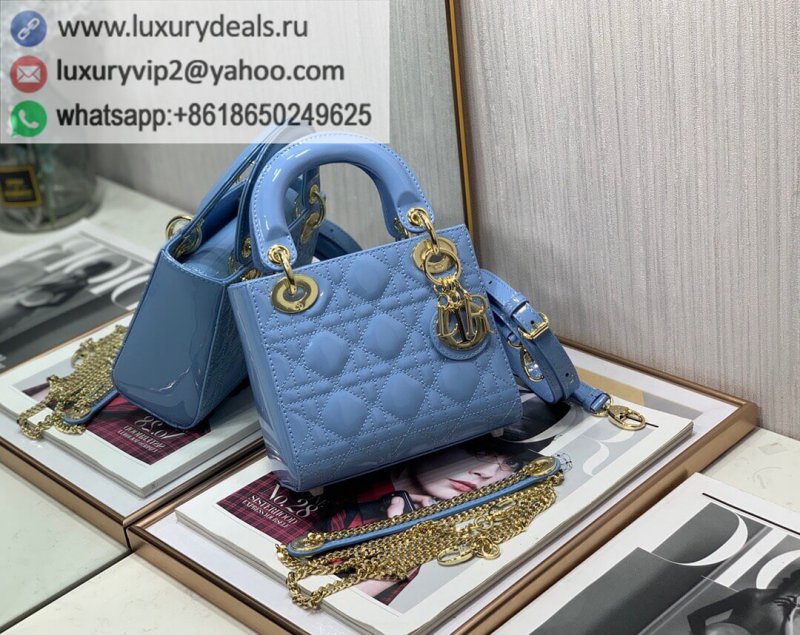 Lady DIOR Mini 17cm 3 Grid Patent M0505 Blue