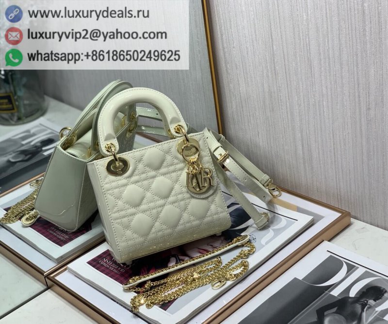 Lady DIOR Mini 17cm 3 Grid Patent M0505 White