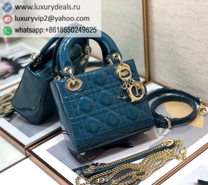 Lady DIOR Mini 17cm 3 Grid Patent M0505 Blue