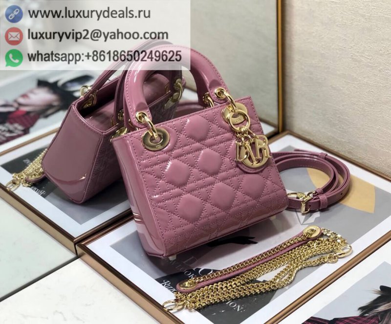 Lady DIOR Mini 17cm 3 Grid Patent M0505 Pink