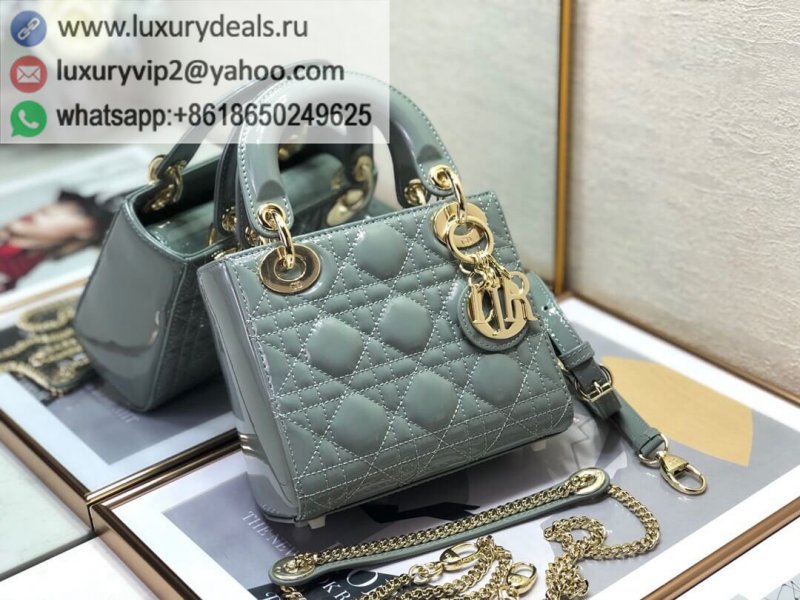 Lady DIOR Mini 17cm 3 Grid Patent M0505 Grey